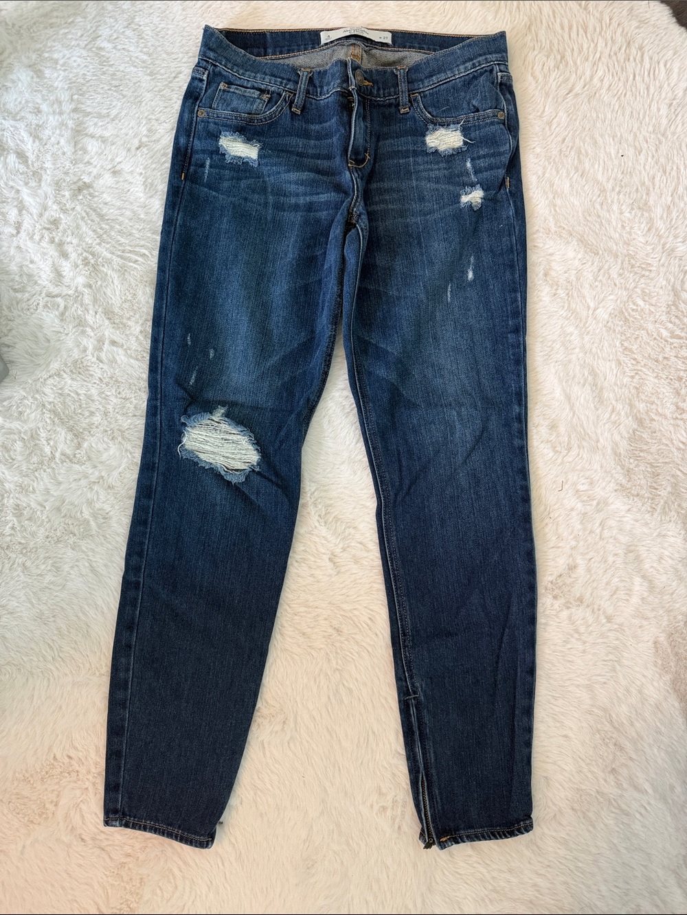 Skinny Dark Blue Ripped Jeans w/ zipper detail